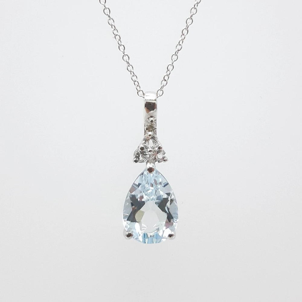 Aquamarine, White Topaz and Diamond Pendant