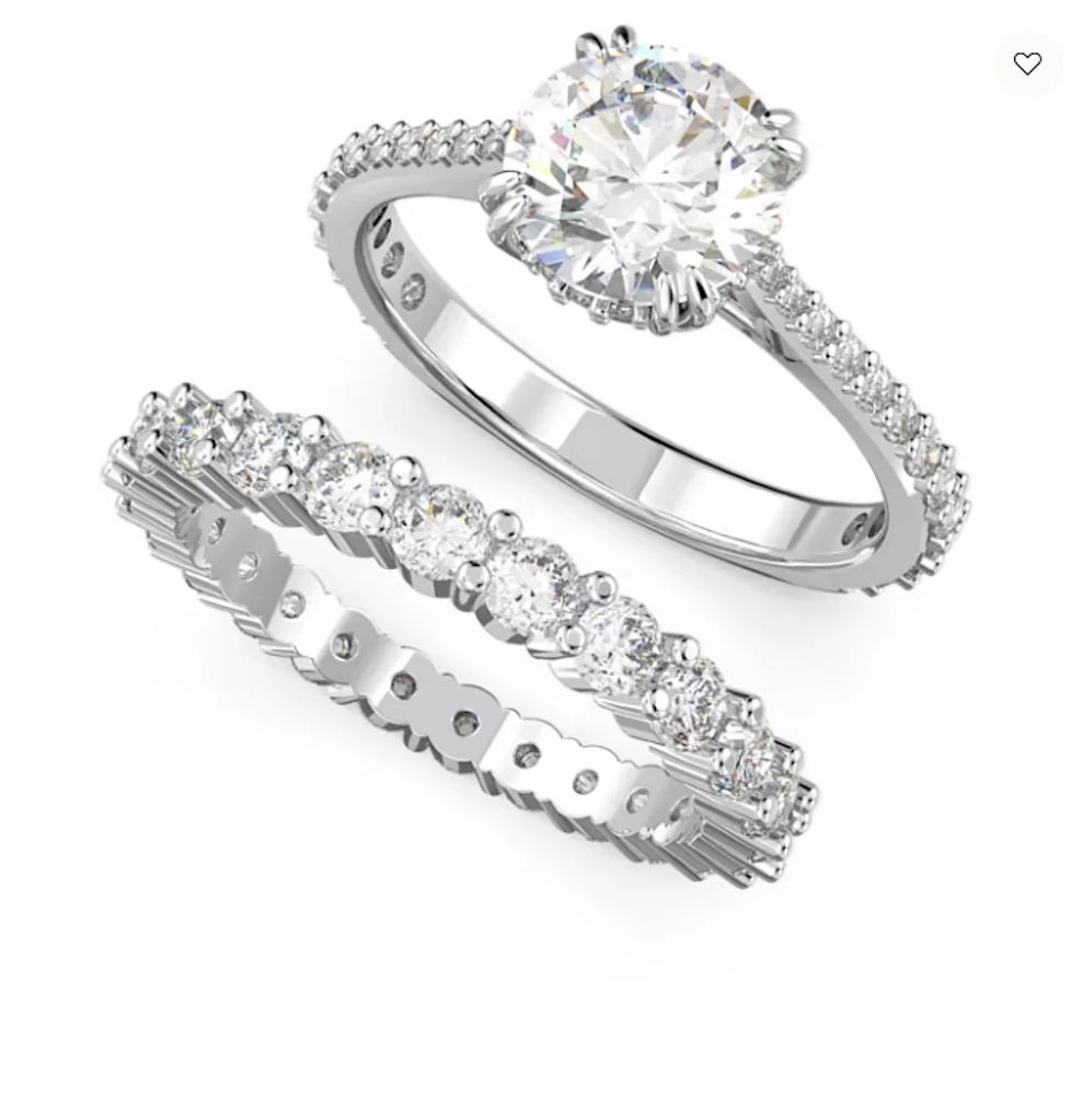 Swarovski Constella Ring Set (2), Princess Cut, White, Rhodium Plated - 5647662