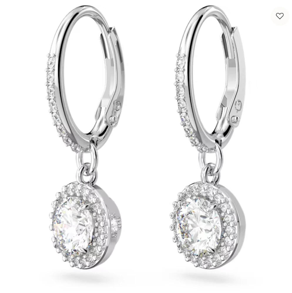 Swarovski Constella drop earrings, Round cut, Pavé, White, Rhodium plated - 5636270/5689682 (SS)