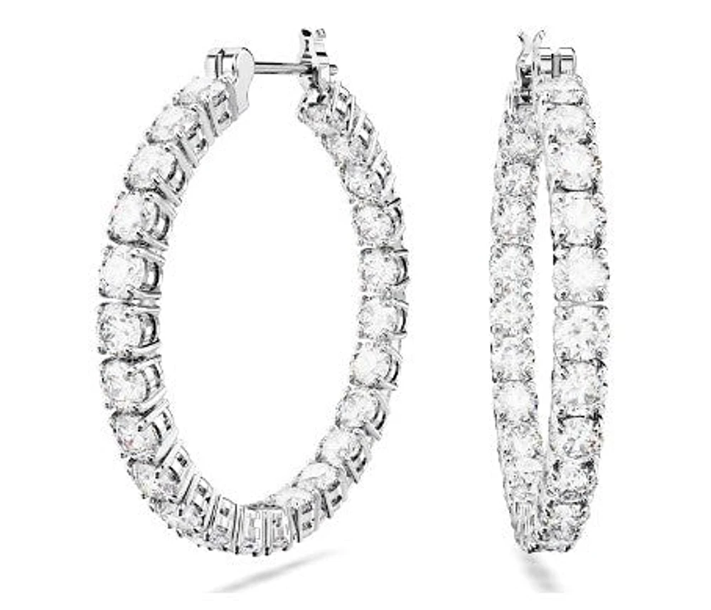 Swarovski Matrix hoop earrings, Round cut, White, Rhodium plated - 5647715/5689692 (SS)