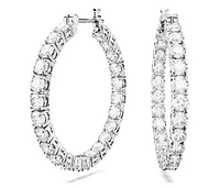 Swarovski Matrix hoop earrings, Round cut, White, Rhodium plated - 5647715/5689692 (SS)