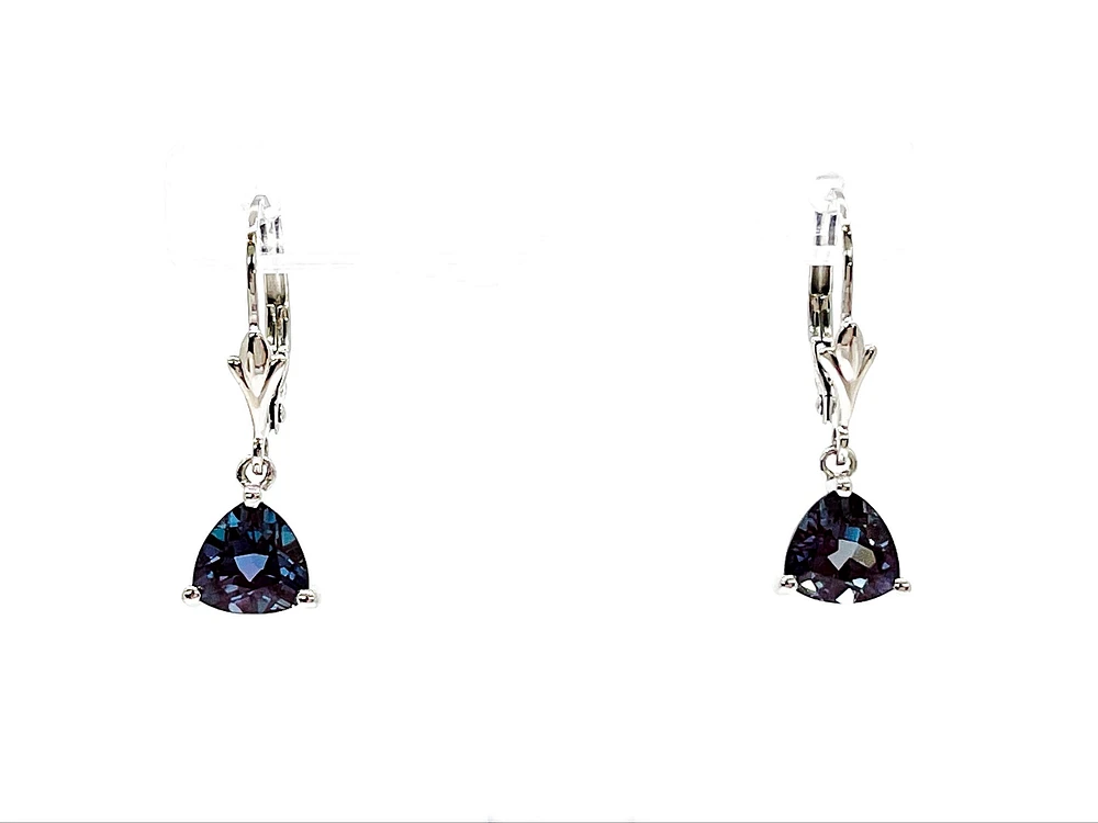 10K White Gold Created Alexandrite  Earrings