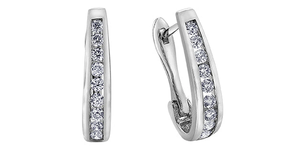 10K White Gold 0.33cttw Diamond Hoop Huggie Hinged Earring