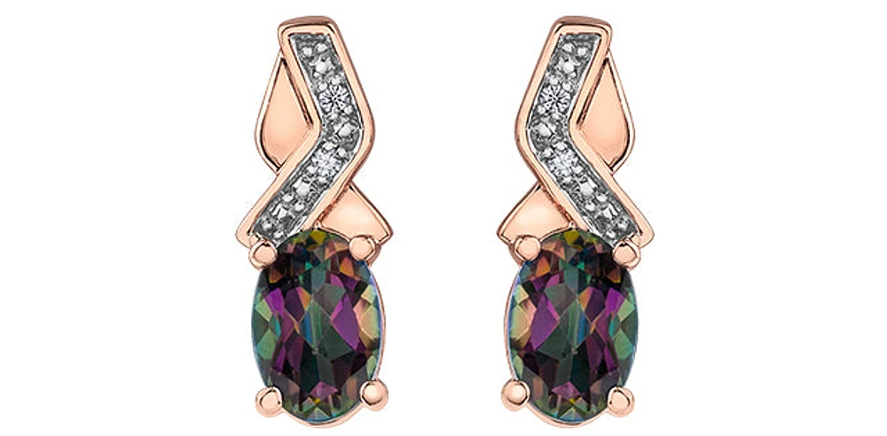 10K White & Rose Gold 1.20cttw Mystic Topaz & 0.012cttw Diamond Stud / Dangle / Drop Earring