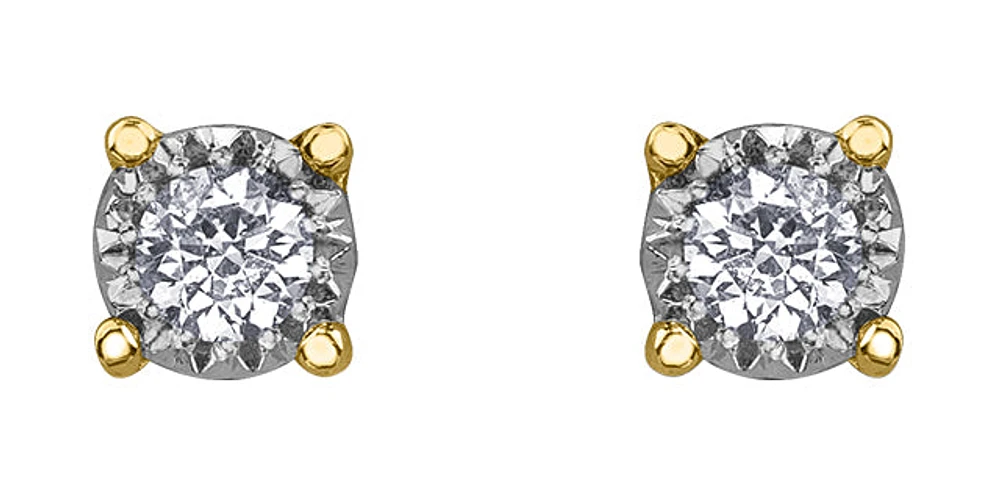10K Yellow Gold 0.10cttw Illusion Set Diamond Stud Earrings
