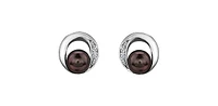 10K White Gold Black Pearl & Diamond Earring