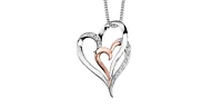 10K White & Rose Gold 0.035cttw Diamond Double Heart Pendant, 18"
