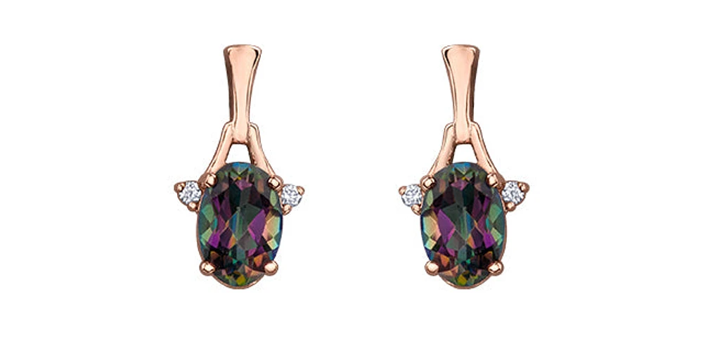10K White & Rose Gold 1.20cttw Mystic Topaz and 0.02cttw Diamond Stud / Dangle / Drop Earring