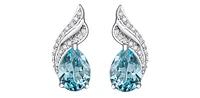 10K White Gold  Blue Topaz &  Diamond Stud Earrings