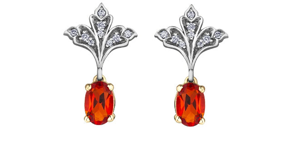 10K 2 Tone Fire Opal Earrings
