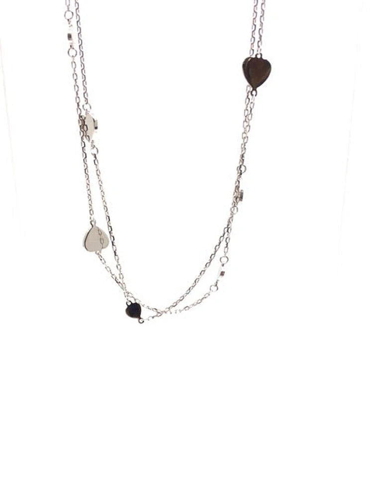 10K White Gold Hearts Double Link Anklet with 0.5 Inch Adjuster - 10 Inches