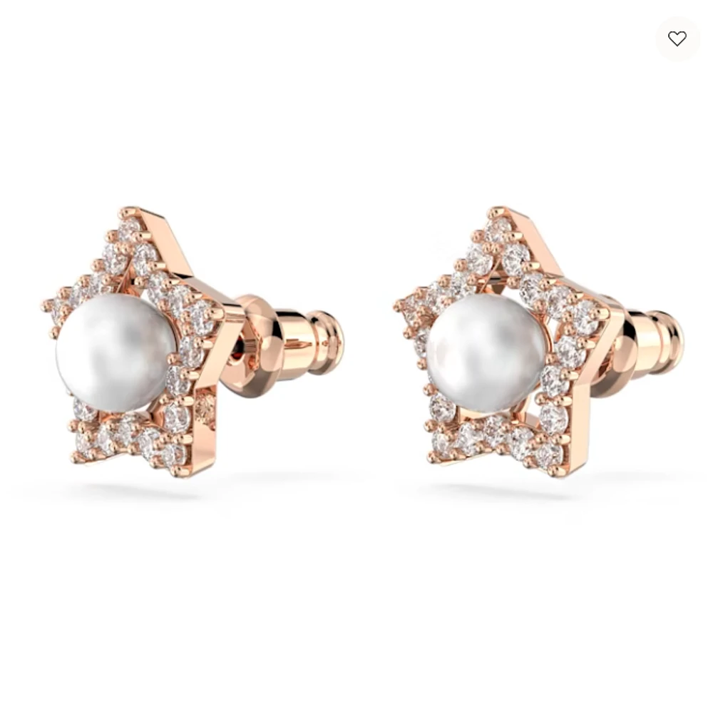 Swarovski Stella Stud Earrings Round Cut, Star, White, Rose Gold-tone Plated - 5645465-Discontinued