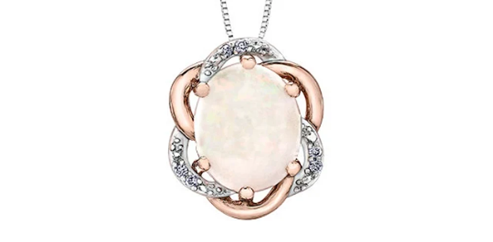 10K White & Rose Gold 2.00cttw Genuine Opal and 0.03cttw Diamond Pendant, 18"