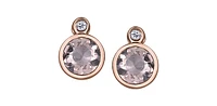10K Two Tone Rose and White Gold 5mm Morganite and 0.02cttw Diamond Stud Earrings.