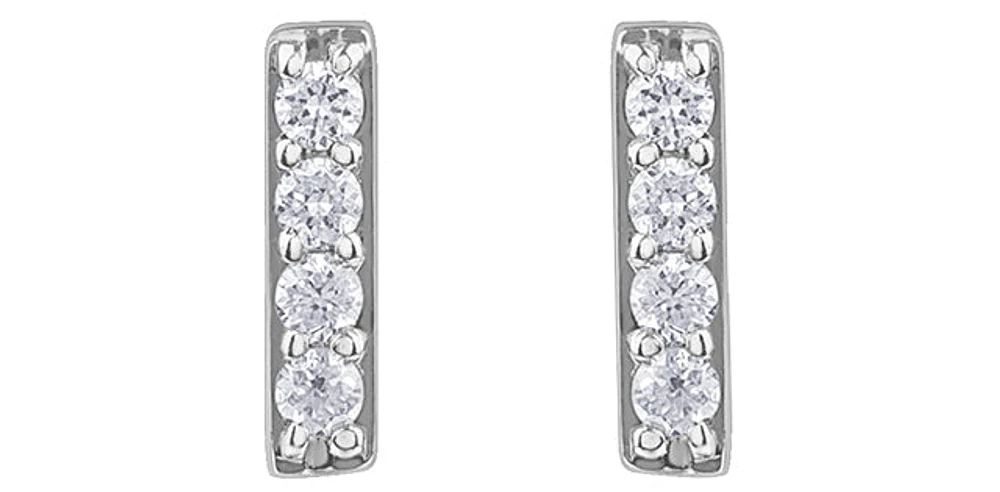 10K White Gold 0.072cttw Diamond Bar Earring - 6.5mm