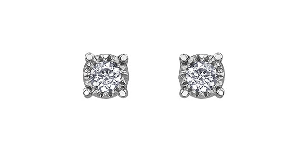 10K White Gold 0.50cttw Diamond Illusion Setting 4 Claw Stud Earrings - 6mm