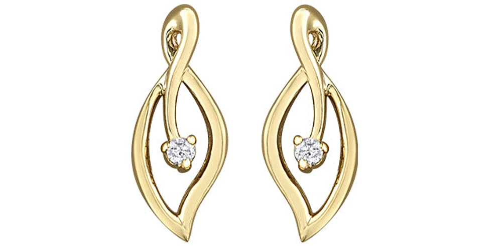 10K Yellow Gold 0.04cttw Diamond Leaf Earrings - 15mm x 6mm