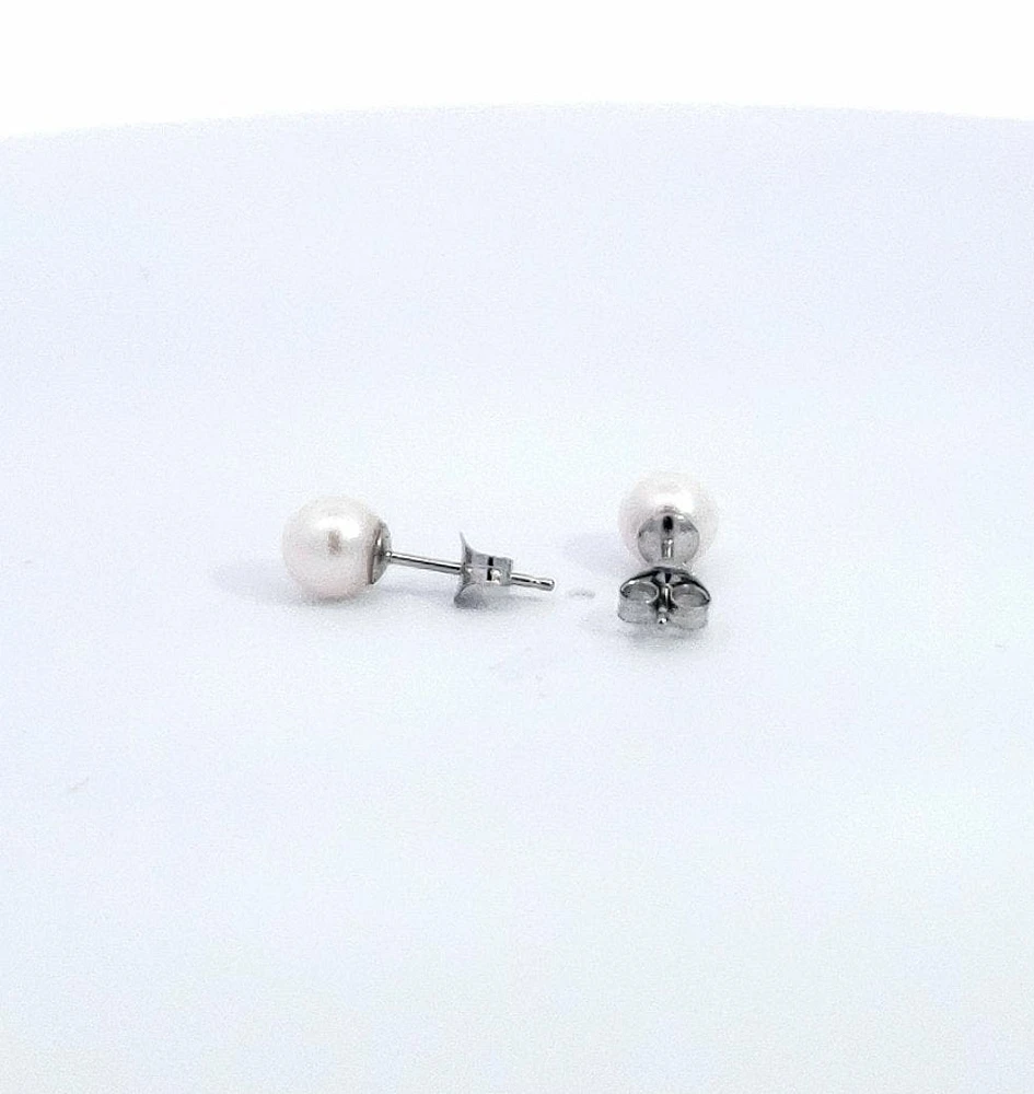 14K White Gold 5-5.5mm Cultured Pearl Earrings with Butterfly Backs