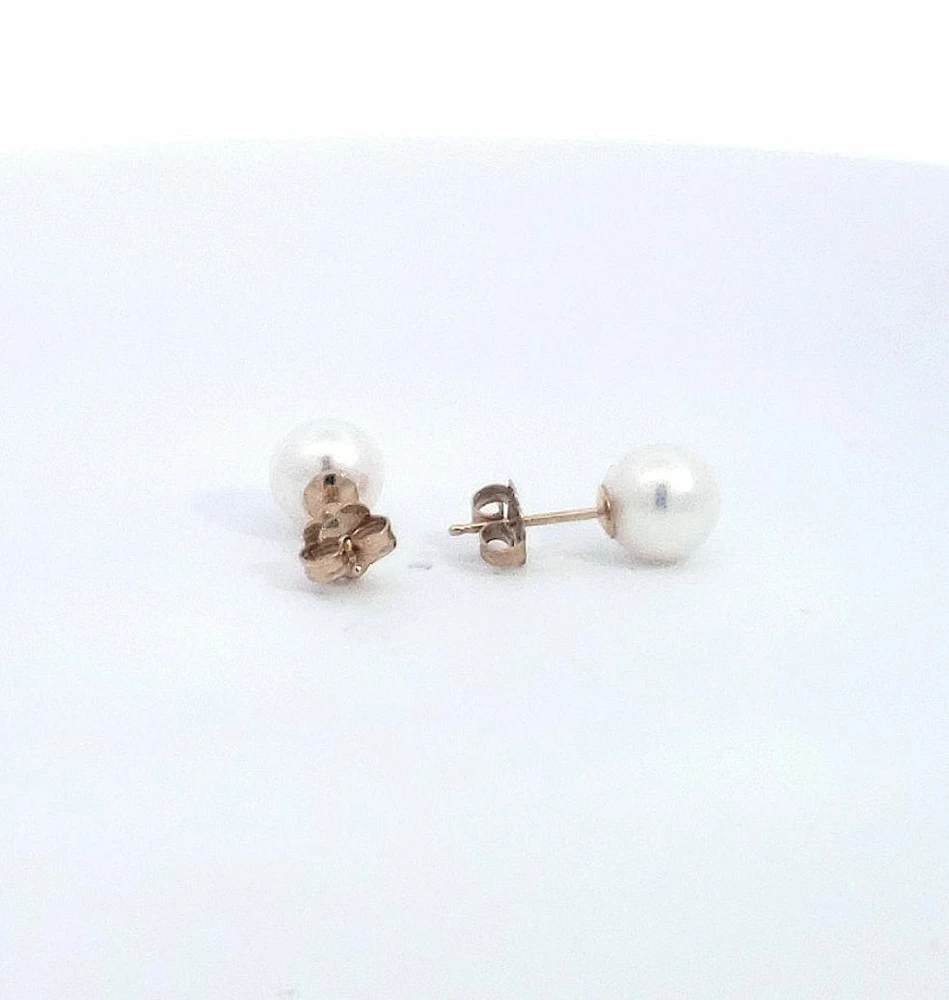 14K Gold 6.5-7.0mm Cultured Pearl Earrings with Butterfly Backs