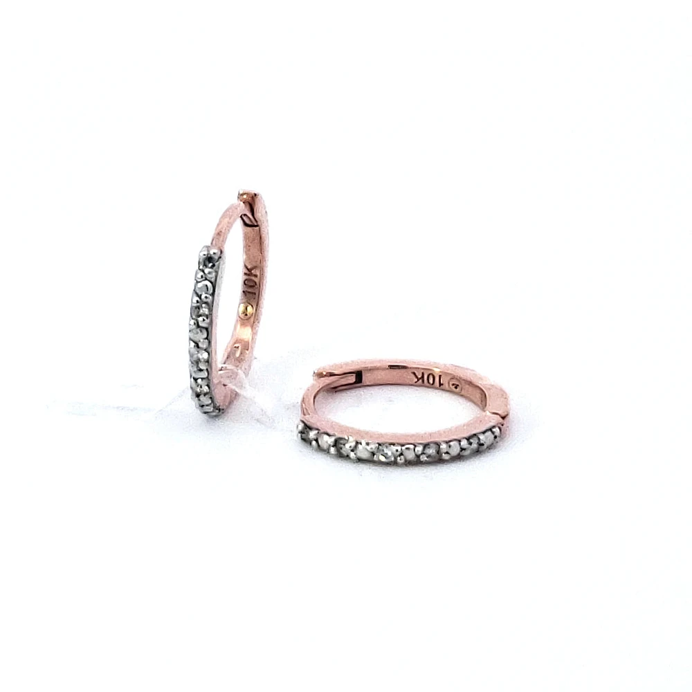 10K Rose Gold 0.05cttw Diamond Hoop / Huggie Earrings
