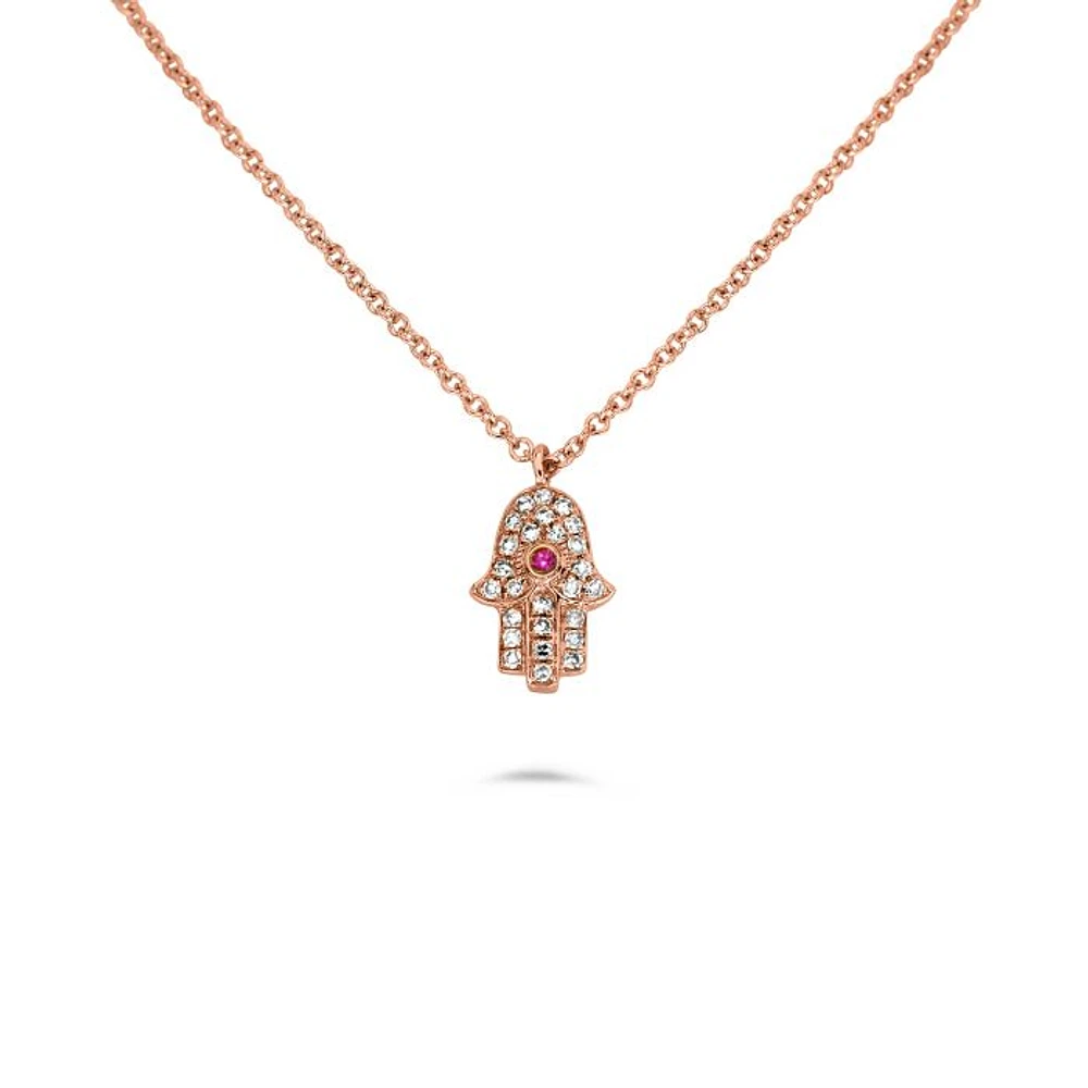 14K White Gold Sapphire and Diamond Evil Eye Hamsa Necklace, 18"