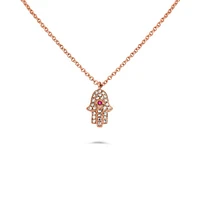 14K White Gold Sapphire and Diamond Evil Eye Hamsa Necklace, 18"
