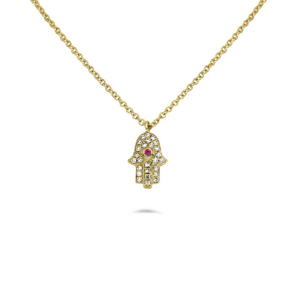 14K White Gold Sapphire and Diamond Evil Eye Hamsa Necklace, 18"