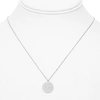 14K White Gold Diamond Pave Circle Necklace, 18"