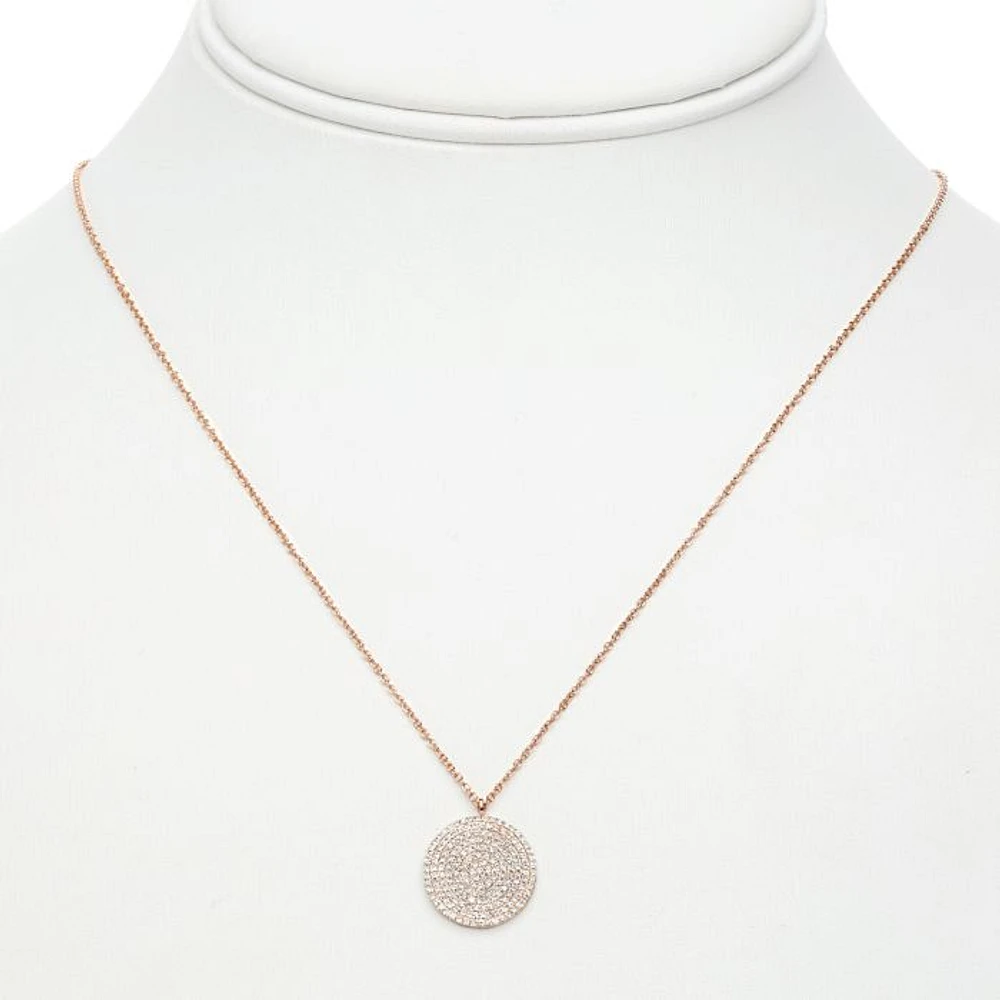 14K White Gold Diamond Pave Circle Necklace, 18"