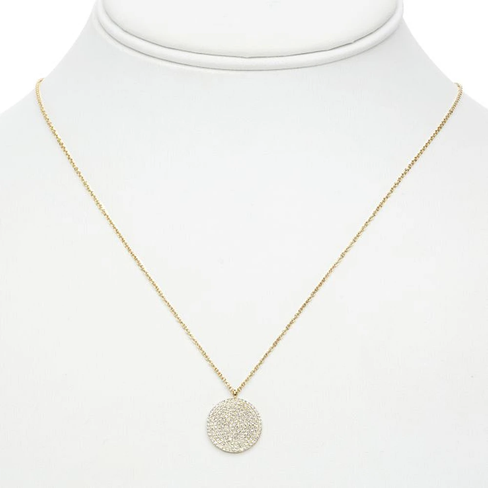 14K White Gold Diamond Pave Circle Necklace, 18"