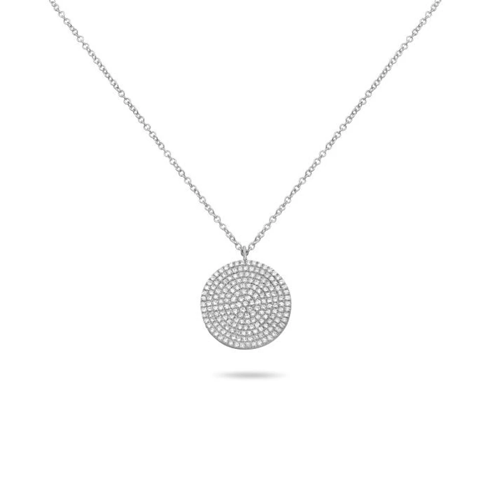 14K White Gold Diamond Pave Circle Necklace, 18"