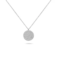 14K White Gold Diamond Pave Circle Necklace, 18"