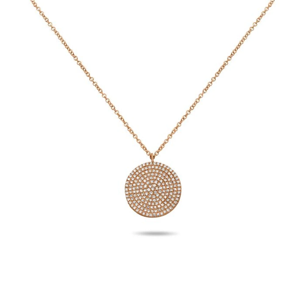 14K White Gold Diamond Pave Circle Necklace, 18"