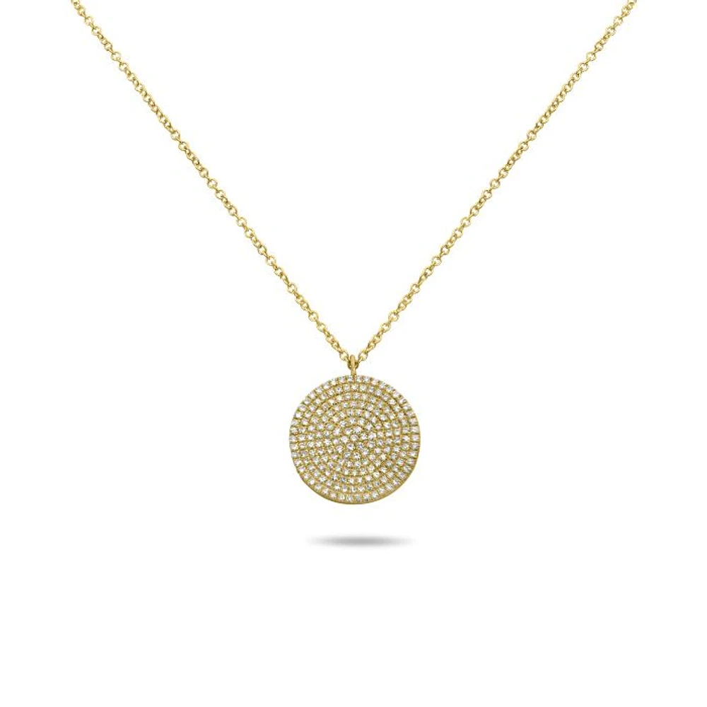 14K White Gold Diamond Pave Circle Necklace, 18"