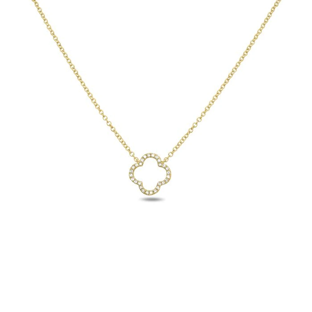 14K White Gold Diamond Quatrefoil Necklace, 18"