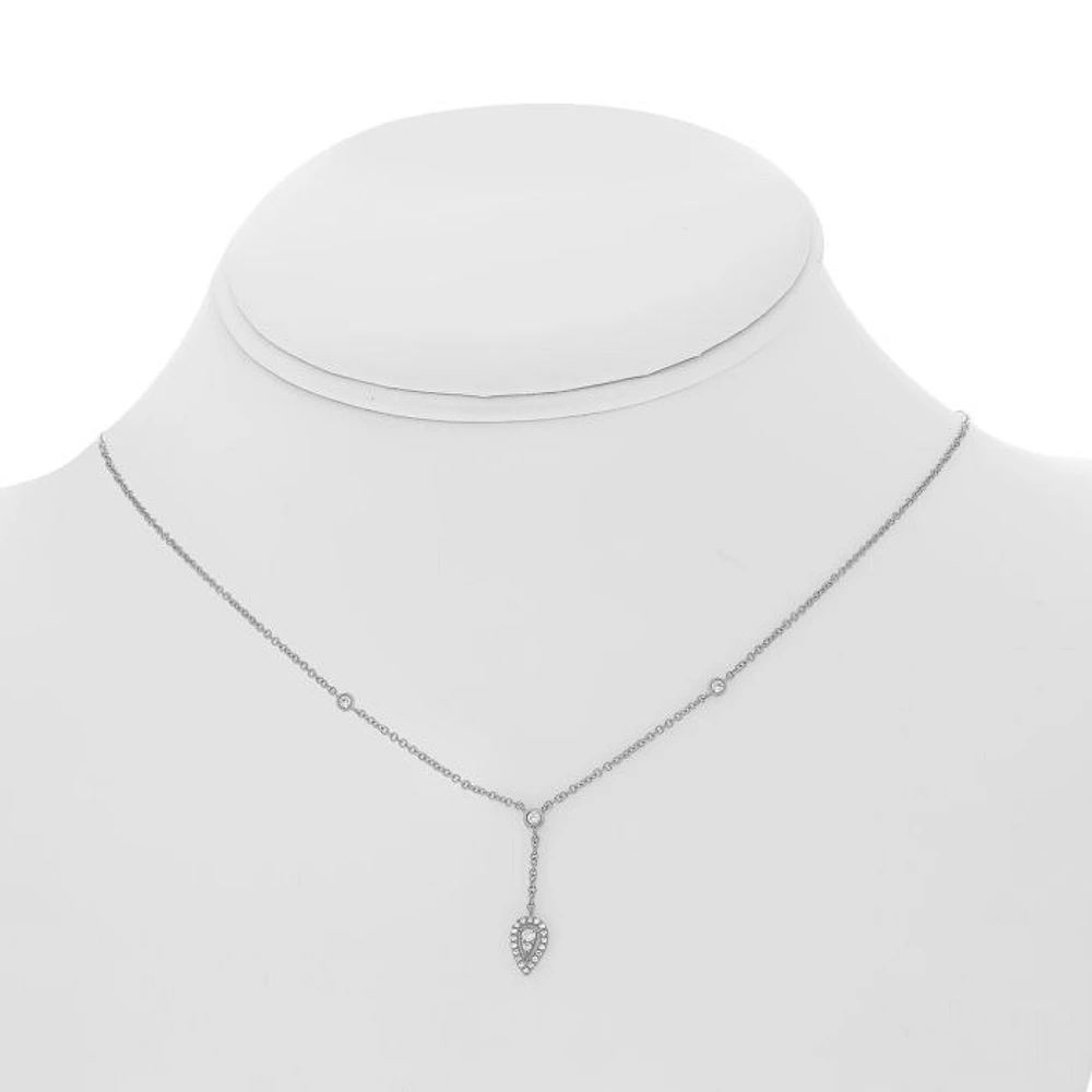 14K White Gold Diamond "Y" Shaped Necklace, 18"