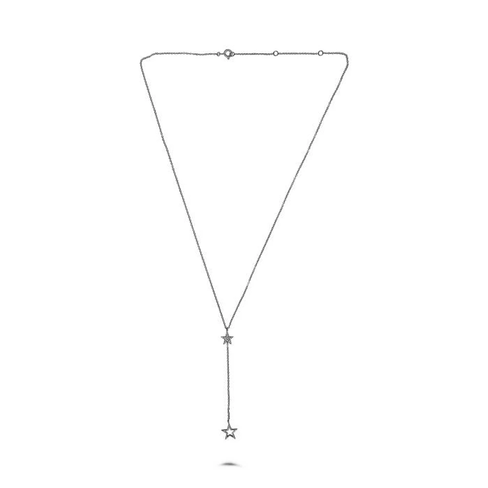 14K White Gold Diamond "Y" Shaped Star Necklace, 18"