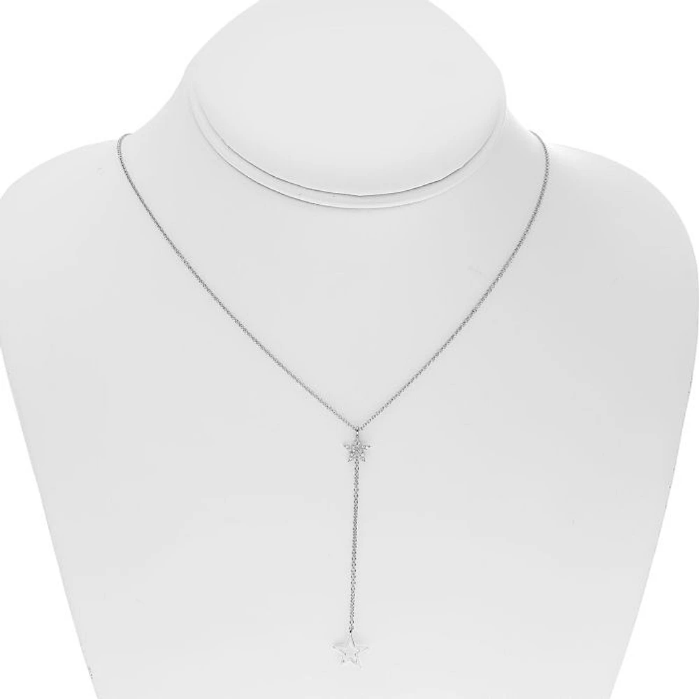 14K White Gold Diamond "Y" Shaped Star Necklace, 18"