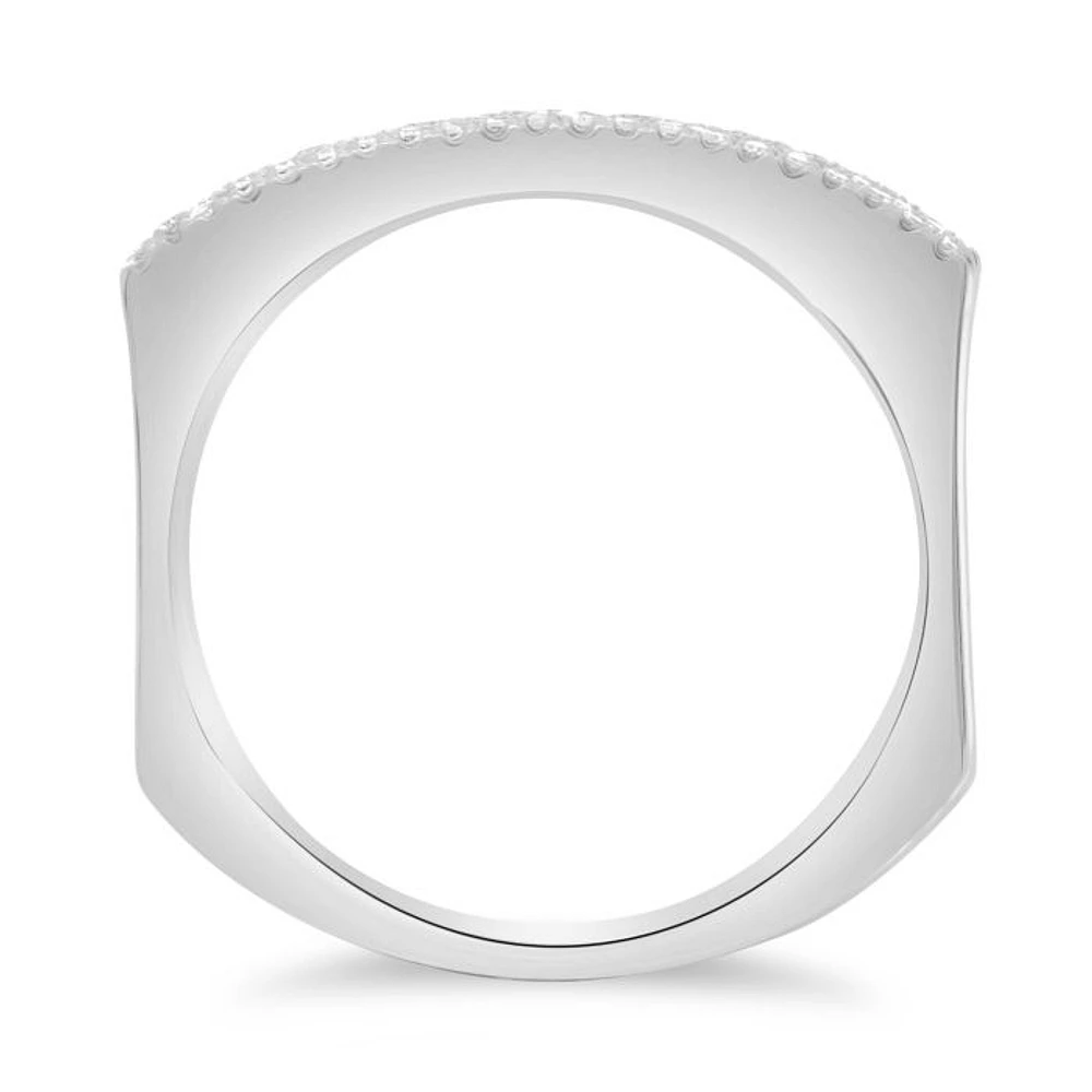 14K White, Yellow or Rose Gold 0.19cttw Diamond Three Row Indented Band - 14K White Gold