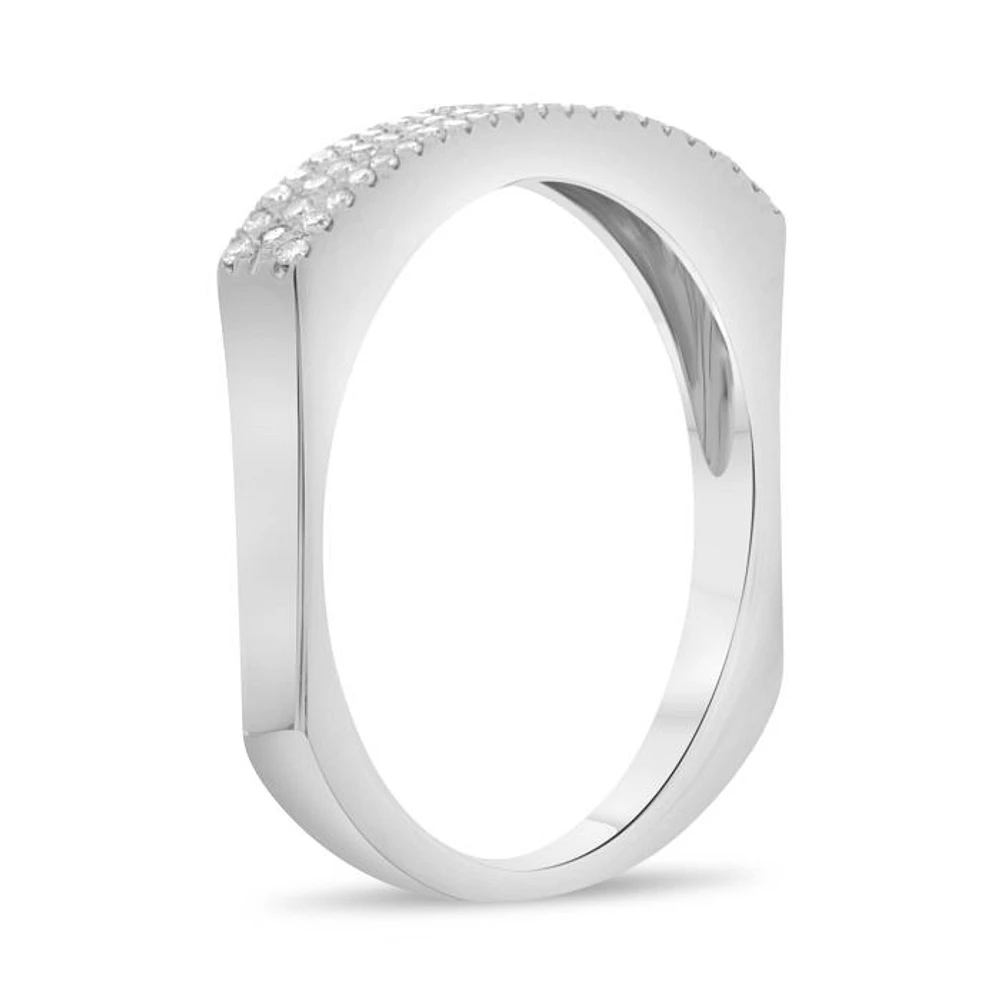 14K White, Yellow or Rose Gold 0.19cttw Diamond Three Row Indented Band - 14K White Gold
