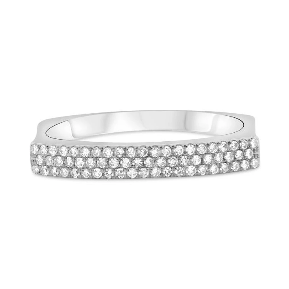 14K White, Yellow or Rose Gold 0.19cttw Diamond Three Row Indented Band - 14K White Gold