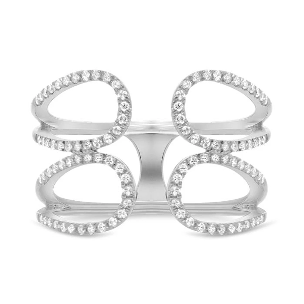14K White, Yellow or Rose Gold 0.27cttw Diamond Loop Cuff Ring - 14K White Gold