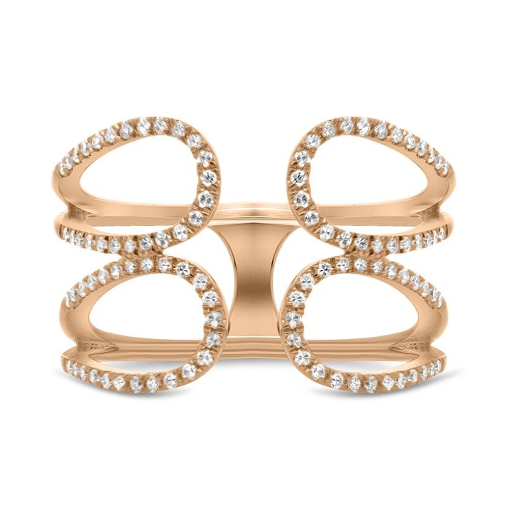 14K White, Yellow or Rose Gold 0.27cttw Diamond Loop Cuff Ring - 14K White Gold