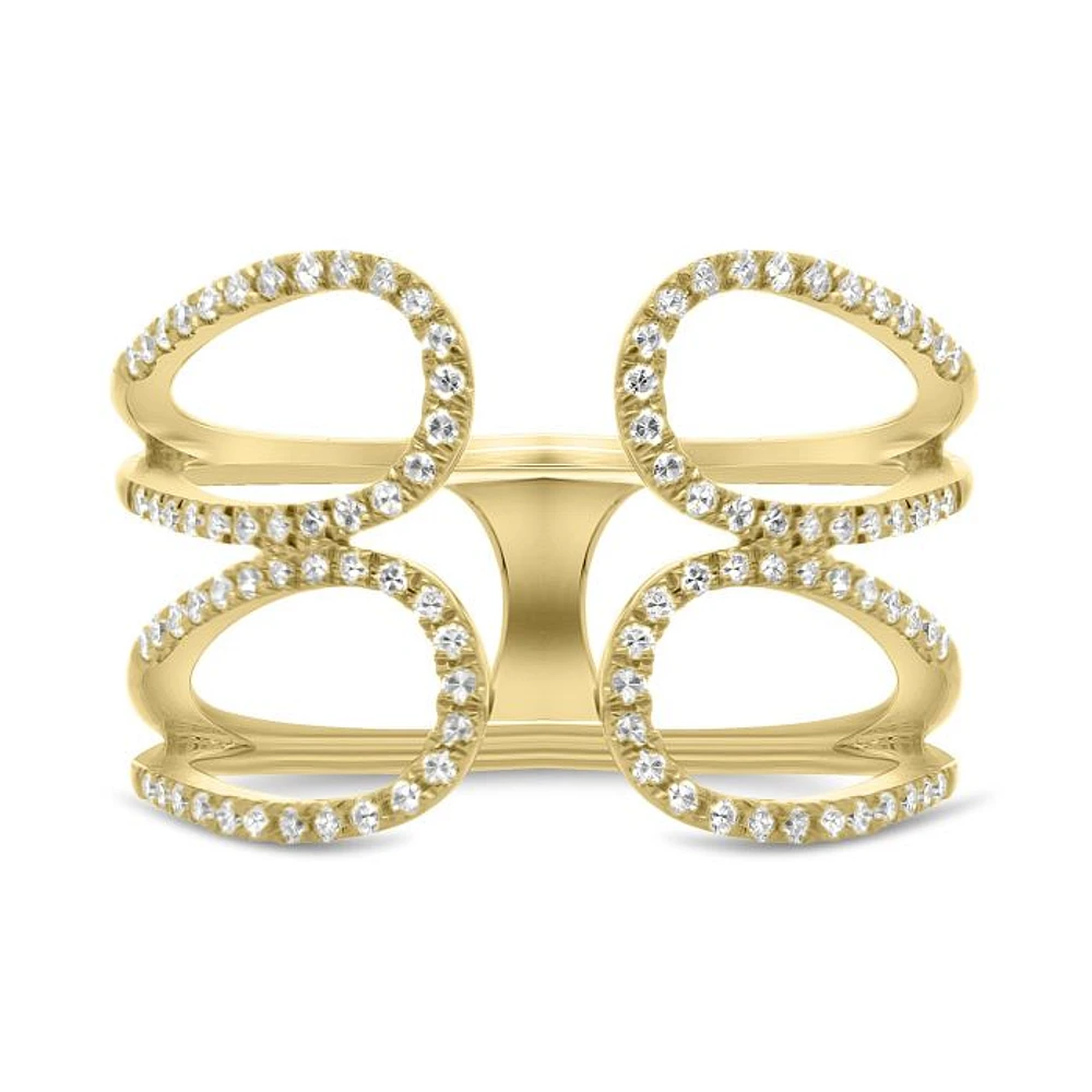 14K White, Yellow or Rose Gold 0.27cttw Diamond Loop Cuff Ring - 14K White Gold