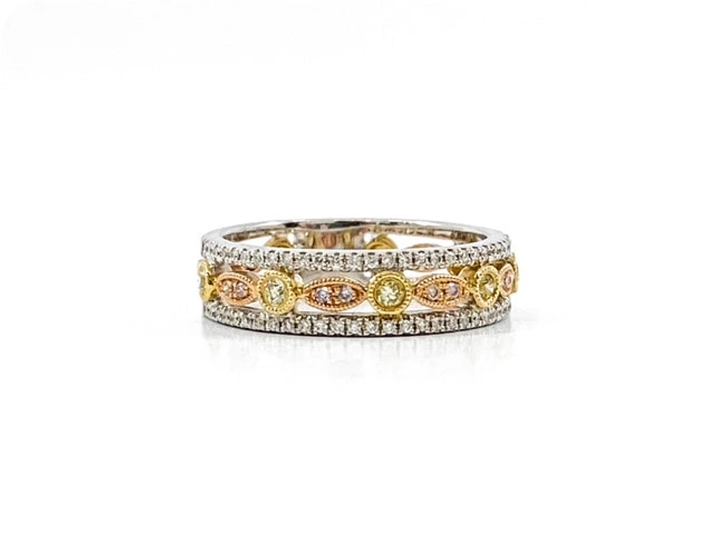 14K White Gold 0.31cttw Yellow, Pink and White Diamond Ring - Size 6.5