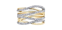 10K Two Tone Yellow and White Gold 1.00cttw Diamond Twist Ring - Size 7