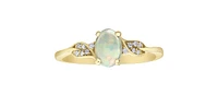 10K Yellow Gold 7mm x 5mm Opal and 0.04cttw Diamond Ring - Size 6.5