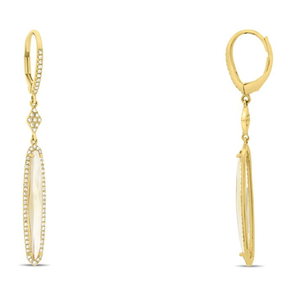 14K Yellow Gold Citrine and Diamond Dangle Earring