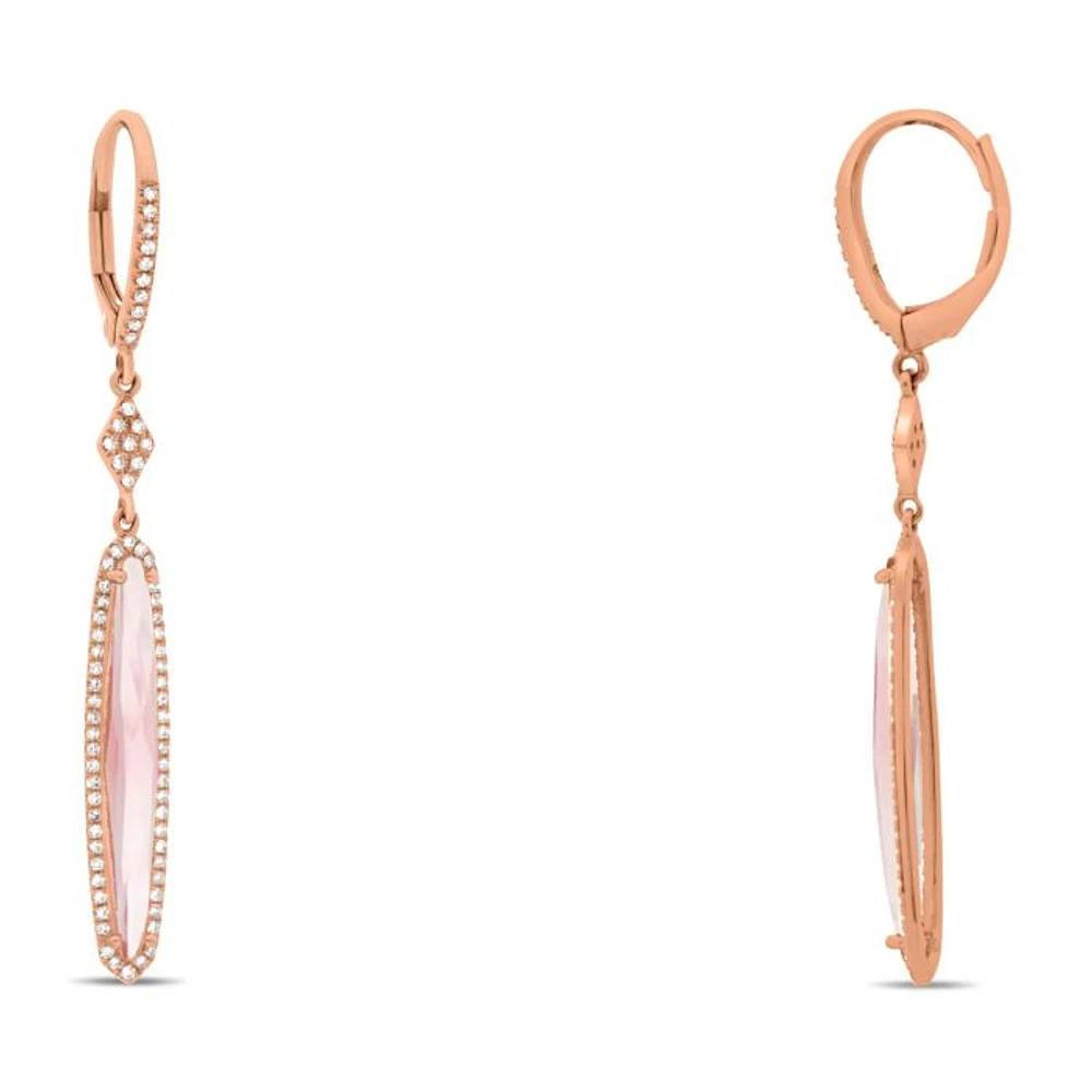 14K Rose Gold Pink Amethyst and Diamond Dangle Earring