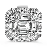14K White Gold 0.57cttw Diamond Halo Illusion Set Baguette Cut and Round Brilliant Cut Stud Earring